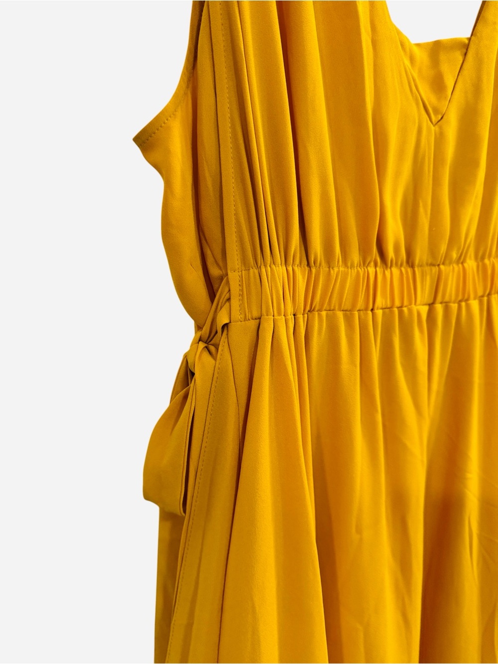 BCBGMAXAZRIA Mustard Yellow Sleeveless Handkerchief Hem Midi Dress Size L - Picture 7 of 13